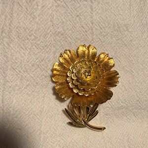 Vintage Crown, Trifari Gold Flower Brooch signed